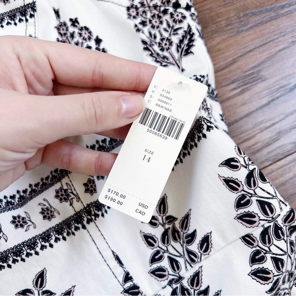 Anthropologie • Woodblock Midi Dress cream brown floral print stretch twill - Picture 7 of 13